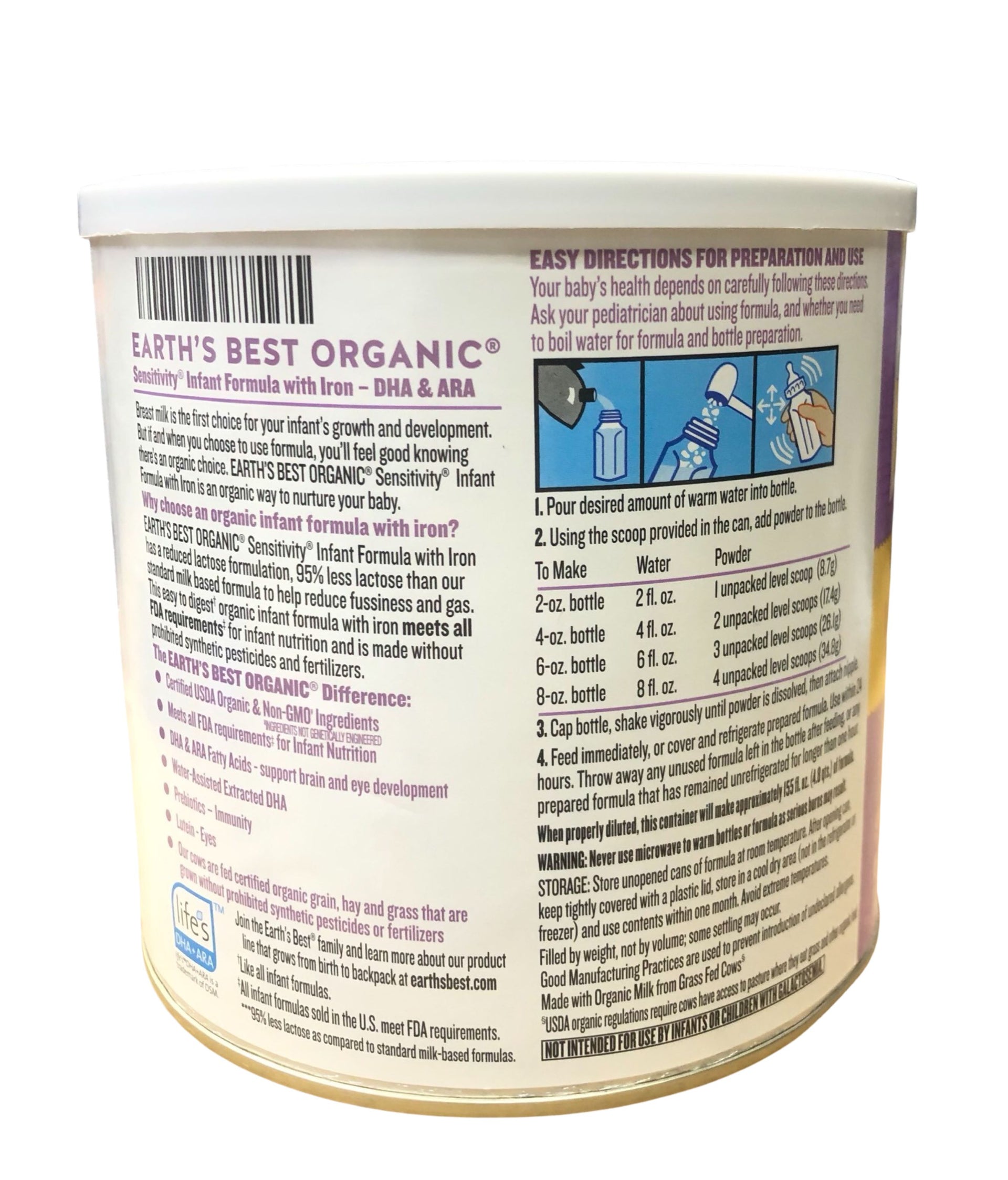 Earth's Best Organic Sensitivity Infant Formula 21 oz Powder (Case of 4)