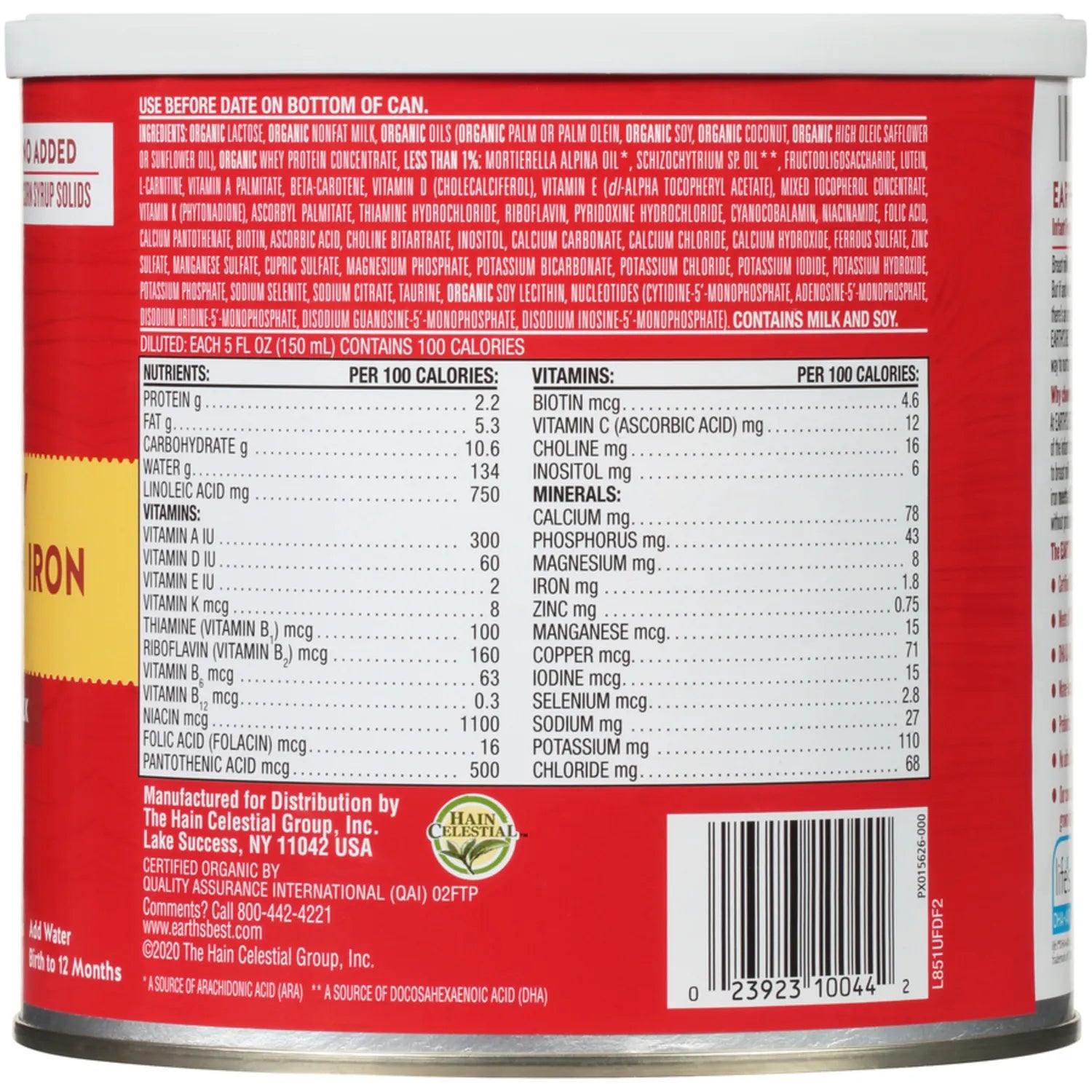 Earth’s Best Organic Infant Formula 21 oz Powder (Case of 4)